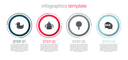 Set Rubber duck, Baby bottle, Lollipop and Speech bubble dad. Business infographic template. Vector
