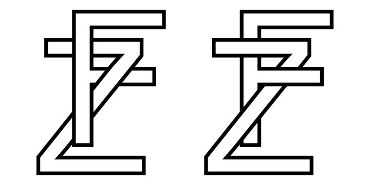 Logo sign fz and zf icon sign interlaced letters z, F vector logo zf, fz first capital letters pattern alphabet z f