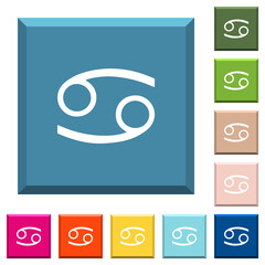 Cancer zodiac symbol white icons on edged square buttons
