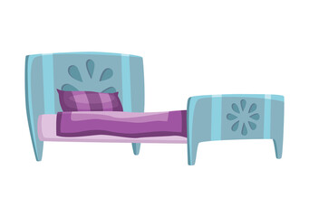 Bed cartoon.  illustration of color bed with pillow and cover. Icon of furniture