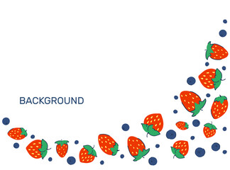 Colorful background with strawberries and blueberries. Vegetarian posters with organic berries. Place for your text. Vector