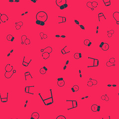 Set Walker, Medicine pill or tablet, Stethoscope and Eyeglasses on seamless pattern. Vector