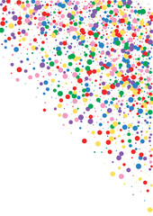 Multicolored Confetti Party Background. Circle View Texture. Blue Cartoon Dot. Orange Burst Round Illustration.