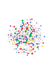 Multicolored Circle Polka Texture. Confetti Paint Illustration. Orange Isolated Dot. Red Design Round Background.