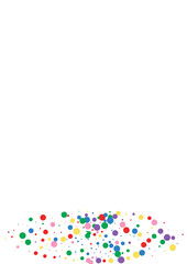 Orange Confetti Side Background. Circle Color Texture. Yellow Cartoon Dot. Multicolored Random Round Illustration.