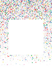 Multicolored Confetti Surprise Background. Dot Vector Texture. Blue Top Circle. Red Splatter Round Illustration.