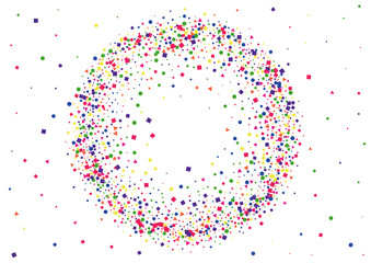 Blue Colored Circle Decoration. Frame Square Illustration. Yellow Dot Background. Event Confetti Decoration. Purple Celebration Star.