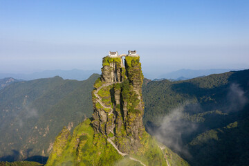 Fanjing Mountain, Guizhou Province, China. Popular travel destinations in China, famous mountains and temples. Holy land of Chinese Buddhism.