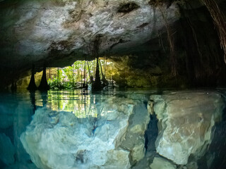 Air pocket in a stalactite underwater cave (Cenote Chikin Ha, Playa del Carmen, Quintana Roo, Mexico)