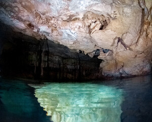 Air pocket in a stalactite underwater cave (Cenote Chikin Ha, Playa del Carmen, Quintana Roo, Mexico)