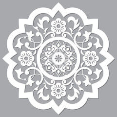 Moroccan retro carved mandala design, vector detailed arabic pattern with flowers, leaves and swirls 
