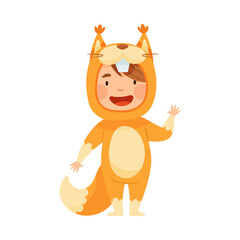 Cute Girl Wearing Squirrel Costume Waving Hand and Having Fun Vector Illustration