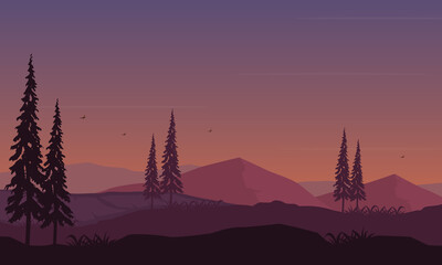 Stunning sky panorama at night with beautiful natural scenery. Vector illustration