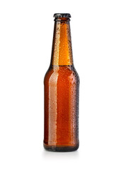brown beer  bottle with drops