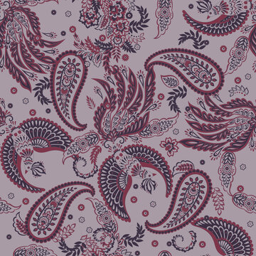 Paisley vector seamless pattern with Flying Bird. Damask style Vintage illustration