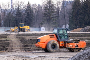 Road Roller Rink workig to Construction of a New Highway.