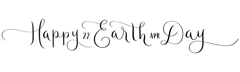 HAPPY EARTH DAY - 22 APRIL black vector brush calligraphy banner with flourishes isolated on white background