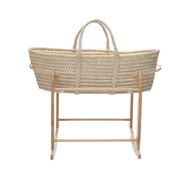 Wicker Crib On White Background. Interior Element