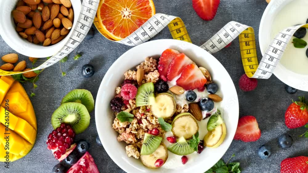 Sticker health food- muesli with yogurt and fruits