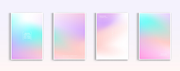 Fototapeta na wymiar Pastel gradient backgrounds vector set. Soft tender white, pink, blue, purple and orange colours abstract background for app, web design, webpages, banners, greeting cards. Vector illustration design