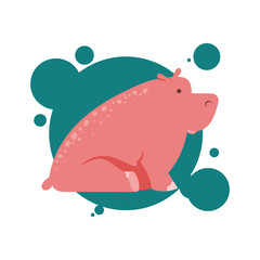 Cartoon Illustration of pink Hippo or Hippopotamus. Funny Animal Character in flat cartoon style