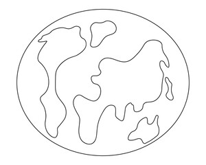 Planet Earth. Sketch. Vector illustration. The place where humanity lives. View from space to the globe. Coloring book for children. Earth model. World map. Outline on white isolated background. 