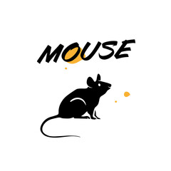 Mouse animal silhouette isolated on white background. Vector flat illustration. For banners, cards, advertising, congratulations, logo.