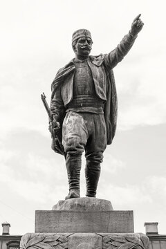 Belgrade, Serbia - March 28, 2021: Monument to Vojvoda Vuk is a sculpture in the Park Spring in Belgrade. The sculpture was created by Djordje Jovanovic in 1922 and the monument was erected in 1936. 