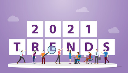 new year 2021 trends with people team analysis and discuss with modern flat style