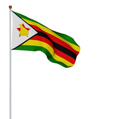 Zimbabwe flag waving on white background. Realistic flags of the world. 3D Rendering