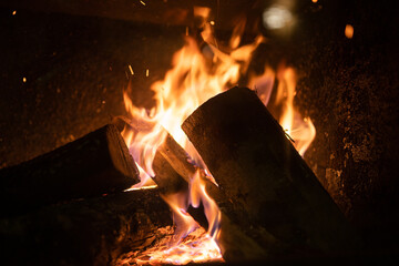 Bonfire lit, fire flames background