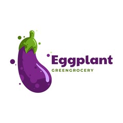 Vector Logo Illustration Eggplant Simple Mascot Style.
