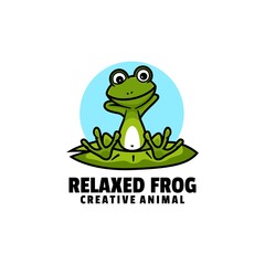 Vector Logo Illustration Relaxed Frog Mascot Cartoon Style.