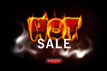  Burning fire like symbol of sale with text for promo vector saling banner. Fire flames hot text sale banner red.