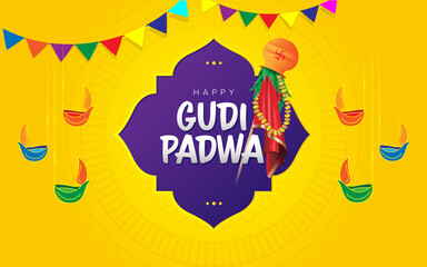 Happy Gudi Padwa Greeting Background Template Design Vector Illustration