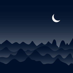 Abstract mountains landscape at night background. Vector 