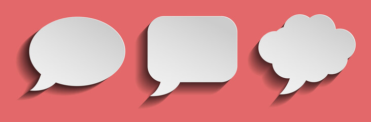 Set of paper speech bubbles on red background