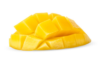 Sliced mango fruit isolated on white background.