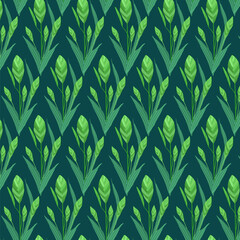 Seamless vector patten with river oats on green backgrounds