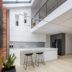 New kitchen in apartment with mezzanine floor