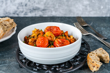 Chorizo, lentil and prawn stew