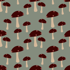  Mushrooms  ilustration vector seamless pattern.Great for wrapping paper,textile,fabric,and any prints.Eps10.