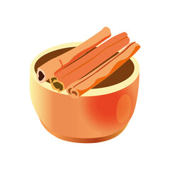 cinnamon, spices, vector illustration, white background 