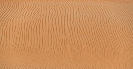Fototapeta na wymiar Desert. Sand dune. Sand texture. Wave pattern on the surface of the dune. Minimalism. Solid orange color palette. Grains of sand. Sandstone. No noise