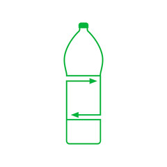 Recycle symbol and plastic bottle. Line and outline vector icon and logo. Isolated clipart and drawing on white background. 