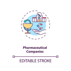 Pharmaceutical companies concept icon. Trials sponsorship idea thin line illustration. New medications discovery, development, distribution. Vector isolated outline RGB color drawing. Editable stroke