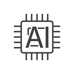 Inteligencia artificial. Procesador con circuito digital con texto AI con lineas de color gris