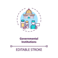 Governmental institutions concept icon. Trials sponsorship idea thin line illustration. Implementing research programs. Requesting funding. Vector isolated outline RGB color drawing. Editable stroke