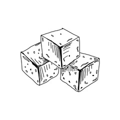 Tofu cheese cubes, retro hand drawn vector illustration.