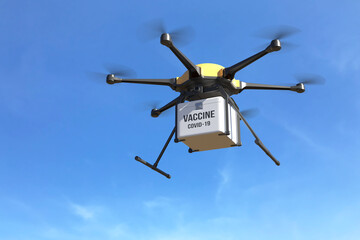 Robot drone delivery packages containing COVID-19 vaccine